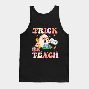 Trick Or Teach Groovy Retro Ghost Teacher Halloween 2022 Tank Top